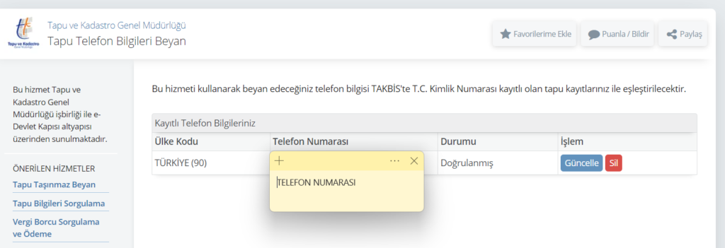 E-devlet Kayıtlı Telefon Bilgileriniz